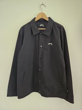 Stussy Black Coach Jacket Mens Large Snap Buttons